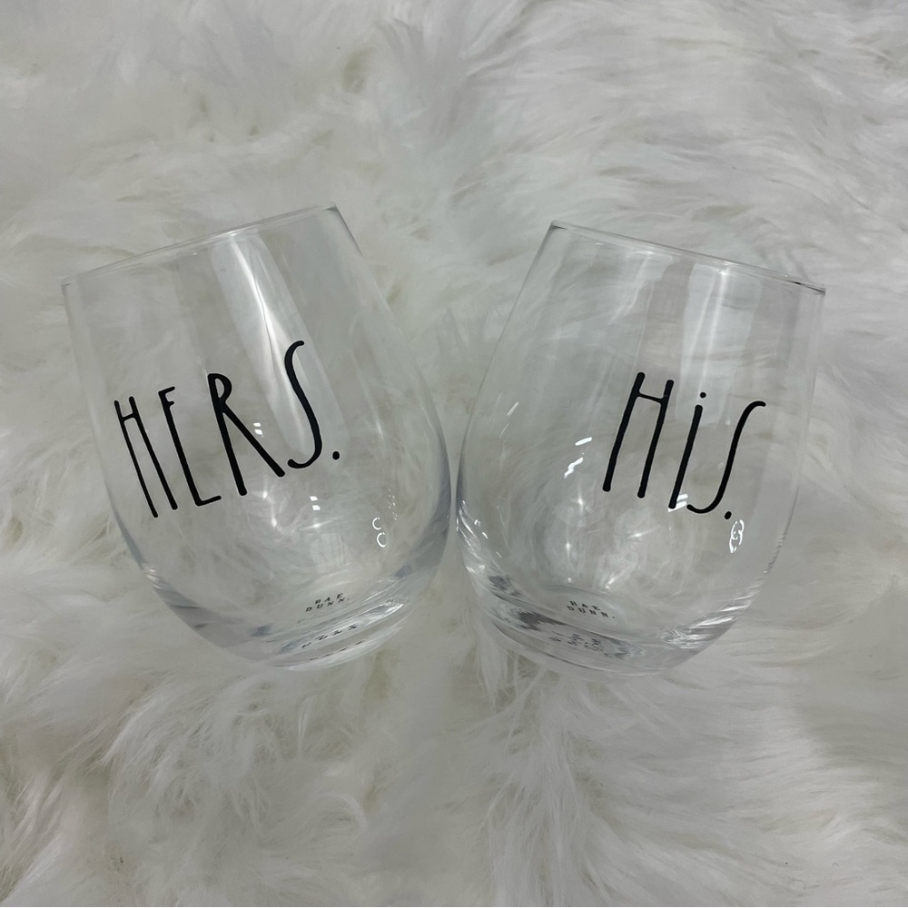 Rae Dunn His & Hers Stemless Wine Glasses